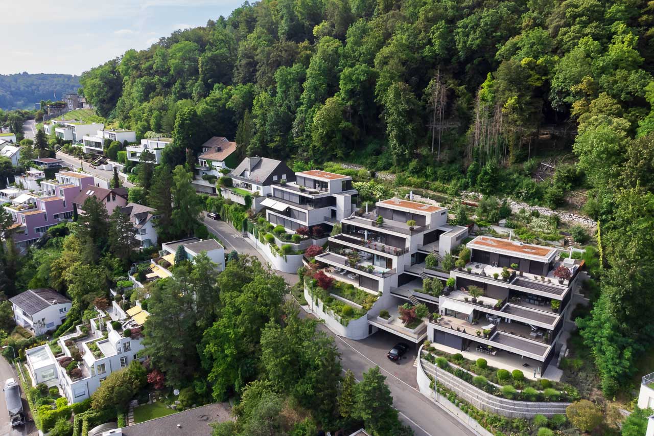 Immobilienfotografie - Wettingen, Aargau, Schweiz. Luxus Apartment - Luftaufnahme mit Drohne